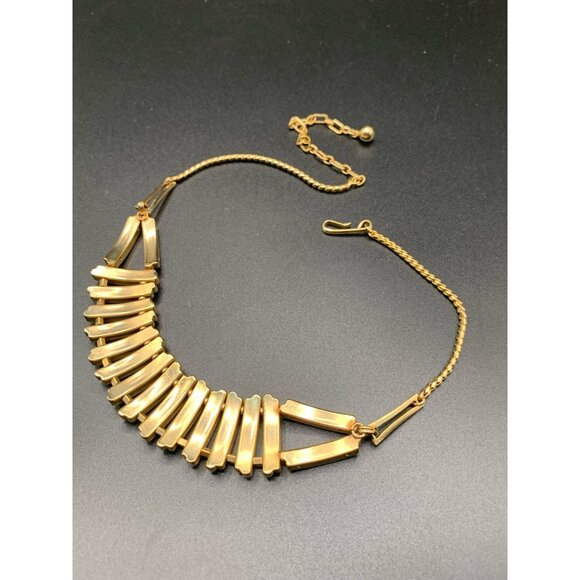 Vintage Retro Black and Gold Choker Collar Necklace Unusual Statement Jewelry - Picture 6 of 7